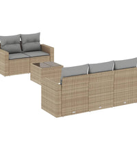 6-tlg. Garten-Sofagarnitur mit Kissen Beige Poly Rattan