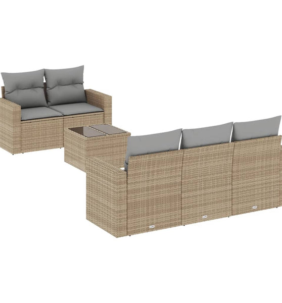 6-tlg. Garten-Sofagarnitur mit Kissen Beige Poly Rattan