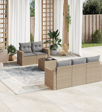 6-tlg. Garten-Sofagarnitur mit Kissen Beige Poly Rattan