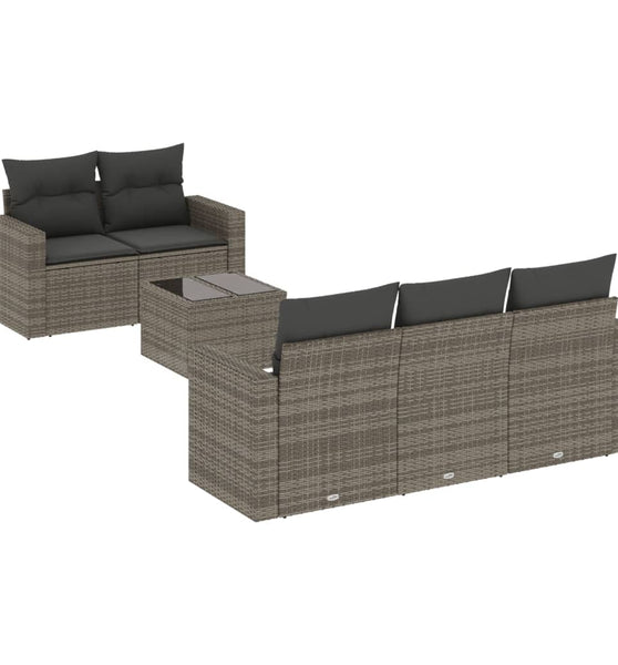 6-tlg. Garten-Sofagarnitur mit Kissen Grau Poly Rattan