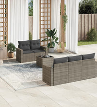 6-tlg. Garten-Sofagarnitur mit Kissen Grau Poly Rattan