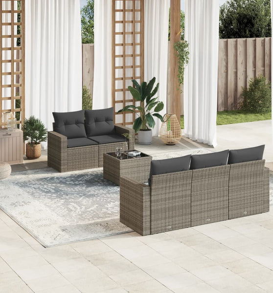 6-tlg. Garten-Sofagarnitur mit Kissen Grau Poly Rattan