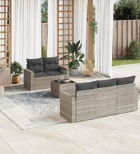 6-tlg. Garten-Sofagarnitur mit Kissen Hellgrau Poly Rattan