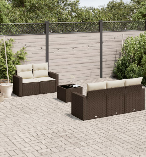 6-tlg. Garten-Sofagarnitur mit Kissen Braun Poly Rattan