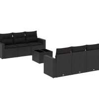 7-tlg. Garten-Sofagarnitur mit Kissen Schwarz Poly Rattan