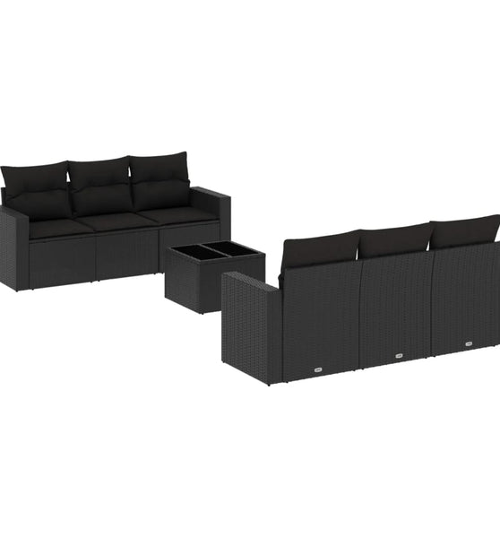 7-tlg. Garten-Sofagarnitur mit Kissen Schwarz Poly Rattan