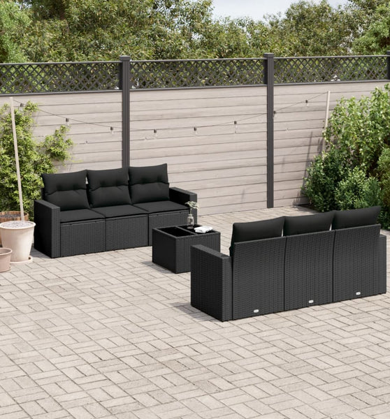 7-tlg. Garten-Sofagarnitur mit Kissen Schwarz Poly Rattan
