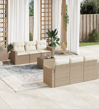 7-tlg. Garten-Sofagarnitur mit Kissen Beige Poly Rattan