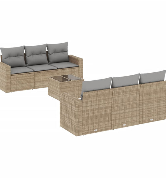 7-tlg. Garten-Sofagarnitur mit Kissen Beige Poly Rattan