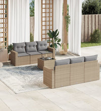 7-tlg. Garten-Sofagarnitur mit Kissen Beige Poly Rattan