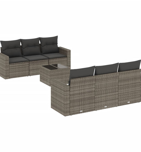 7-tlg. Garten-Sofagarnitur mit Kissen Grau Poly Rattan