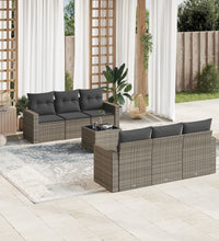 7-tlg. Garten-Sofagarnitur mit Kissen Grau Poly Rattan