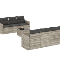 7-tlg. Garten-Sofagarnitur mit Kissen Hellgrau Poly Rattan