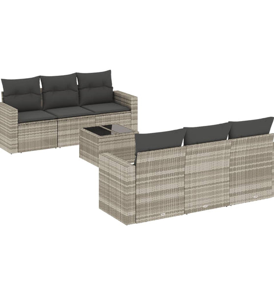 7-tlg. Garten-Sofagarnitur mit Kissen Hellgrau Poly Rattan