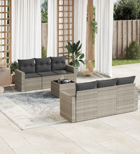 7-tlg. Garten-Sofagarnitur mit Kissen Hellgrau Poly Rattan