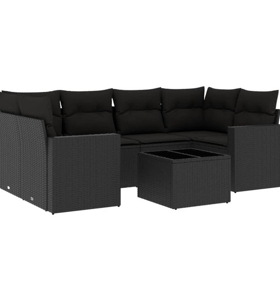 7-tlg. Garten-Sofagarnitur mit Kissen Schwarz Poly Rattan