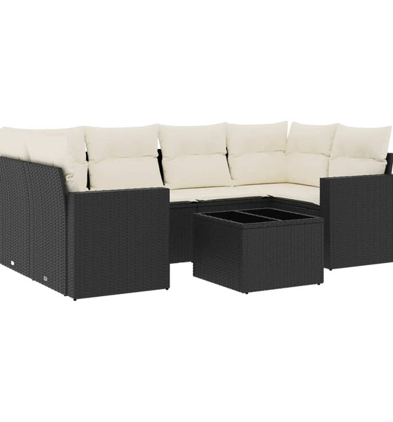 7-tlg. Garten-Sofagarnitur mit Kissen Schwarz Poly Rattan