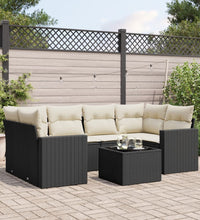 7-tlg. Garten-Sofagarnitur mit Kissen Schwarz Poly Rattan