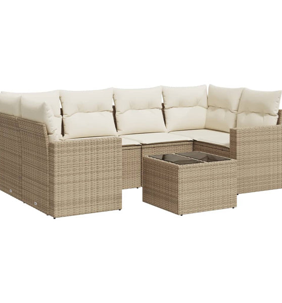 7-tlg. Garten-Sofagarnitur mit Kissen Beige Poly Rattan