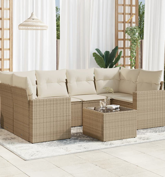 7-tlg. Garten-Sofagarnitur mit Kissen Beige Poly Rattan