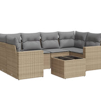 7-tlg. Garten-Sofagarnitur mit Kissen Beige Poly Rattan