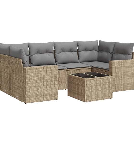 7-tlg. Garten-Sofagarnitur mit Kissen Beige Poly Rattan