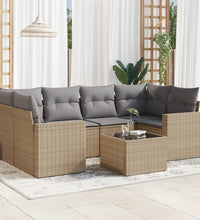 7-tlg. Garten-Sofagarnitur mit Kissen Beige Poly Rattan