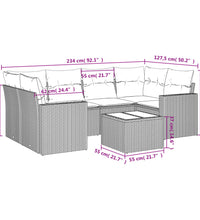 7-tlg. Garten-Sofagarnitur mit Kissen Grau Poly Rattan