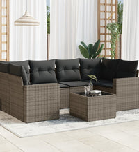 7-tlg. Garten-Sofagarnitur mit Kissen Grau Poly Rattan