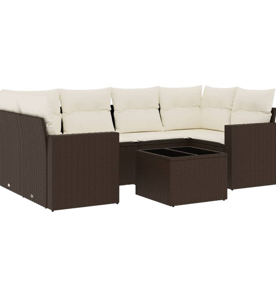 7-tlg. Garten-Sofagarnitur mit Kissen Braun Poly Rattan