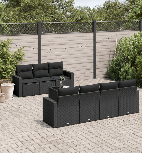 8-tlg. Garten-Sofagarnitur mit Kissen Schwarz Poly Rattan