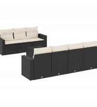 8-tlg. Garten-Sofagarnitur mit Kissen Schwarz Poly Rattan