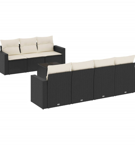 8-tlg. Garten-Sofagarnitur mit Kissen Schwarz Poly Rattan