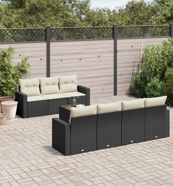8-tlg. Garten-Sofagarnitur mit Kissen Schwarz Poly Rattan