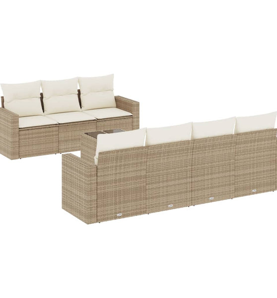 8-tlg. Garten-Sofagarnitur mit Kissen Beige Poly Rattan