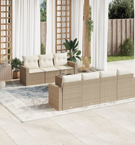 8-tlg. Garten-Sofagarnitur mit Kissen Beige Poly Rattan