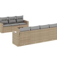 8-tlg. Garten-Sofagarnitur mit Kissen Beige Poly Rattan