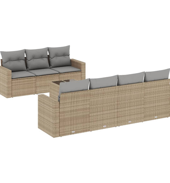 8-tlg. Garten-Sofagarnitur mit Kissen Beige Poly Rattan