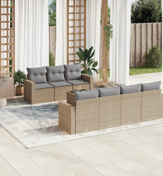 8-tlg. Garten-Sofagarnitur mit Kissen Beige Poly Rattan