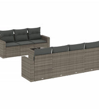 8-tlg. Garten-Sofagarnitur mit Kissen Grau Poly Rattan
