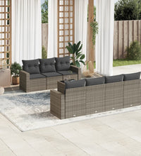 8-tlg. Garten-Sofagarnitur mit Kissen Grau Poly Rattan
