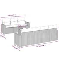 8-tlg. Garten-Sofagarnitur mit Kissen Hellgrau Poly Rattan