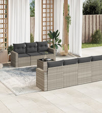 8-tlg. Garten-Sofagarnitur mit Kissen Hellgrau Poly Rattan