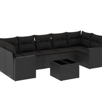 8-tlg. Garten-Sofagarnitur mit Kissen Schwarz Poly Rattan