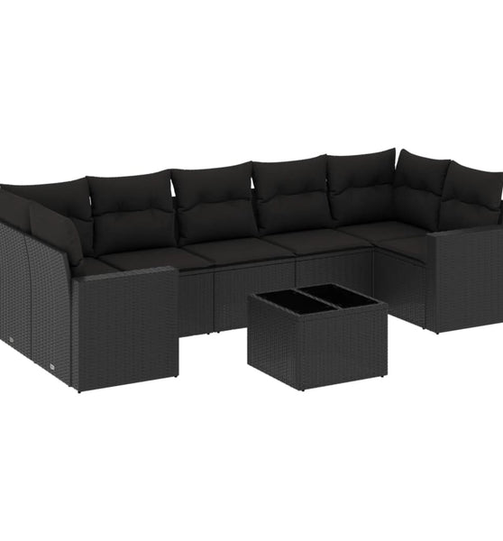 8-tlg. Garten-Sofagarnitur mit Kissen Schwarz Poly Rattan