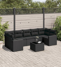 8-tlg. Garten-Sofagarnitur mit Kissen Schwarz Poly Rattan