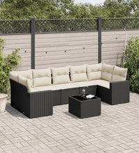 8-tlg. Garten-Sofagarnitur mit Kissen Schwarz Poly Rattan