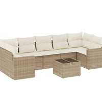 8-tlg. Garten-Sofagarnitur mit Kissen Beige Poly Rattan