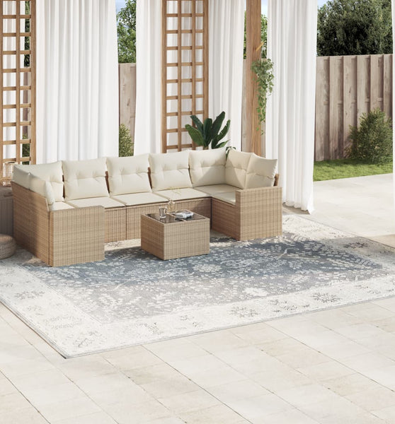 8-tlg. Garten-Sofagarnitur mit Kissen Beige Poly Rattan