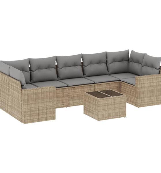 8-tlg. Garten-Sofagarnitur mit Kissen Beige Poly Rattan